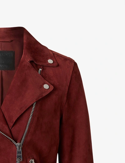 Shop Allsaints Dalby Suede Biker Jacket In Maroon+red