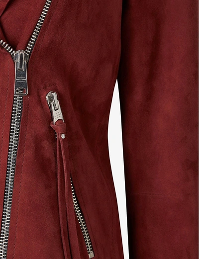 Shop Allsaints Dalby Suede Biker Jacket In Maroon+red