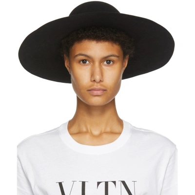 Shop Valentino Black  Garavani Vlogo Wide-brim Hat In 0no Black