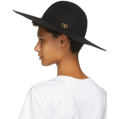 Shop Valentino Black  Garavani Vlogo Wide-brim Hat In 0no Black