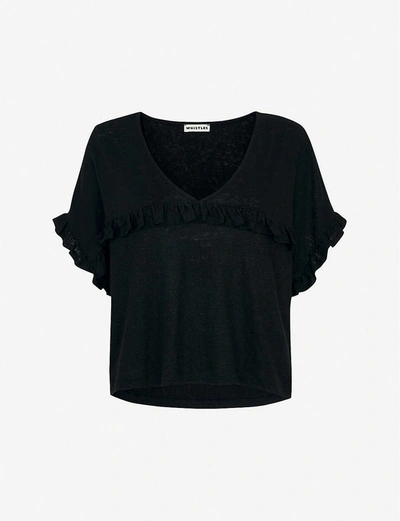 Shop Whistles Frill-trim Linen Top In Black