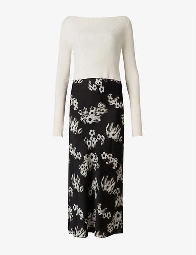 Shop Allsaints Hera Jasmine Contrast-layer Crepe Dress In White/black