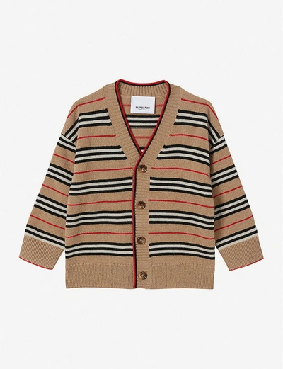 Shop Burberry Tobias Icon-stripe Cashmere Cardigan 6-24 Months