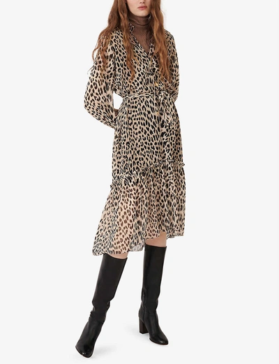 Shop Maje Rapard Leopard-print Muslin Maxi Dress