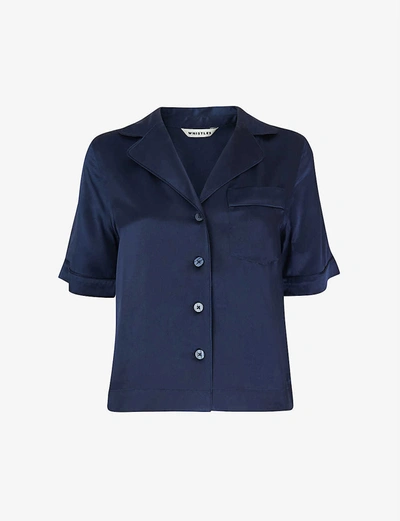 Shop Whistles Womens Navy Loose Silk-satin Bowling Shirt 12