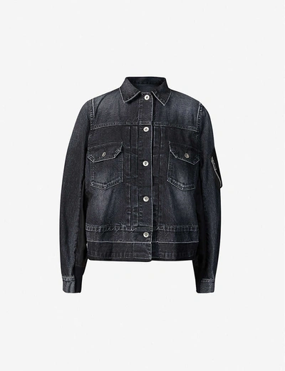 Shop Sacai Contrast-panel Denim Jacket In Black