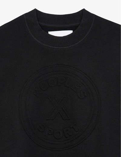 Shop The Kooples Sport Puffed-sleeve Cropped Cotton-blend Jersey Sweatshirt In Bla01
