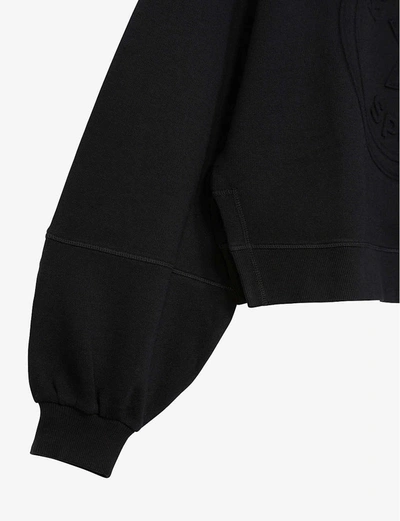 Shop The Kooples Sport Puffed-sleeve Cropped Cotton-blend Jersey Sweatshirt In Bla01