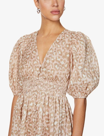 Shop Zimmermann Carnaby Leopard-print Linen Mini Dress In Pink+leopard