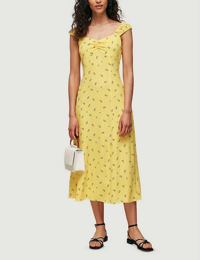 Shop Whistles Womens Yellow Forget Me Not Floral-print Crepe Midi Dress 16