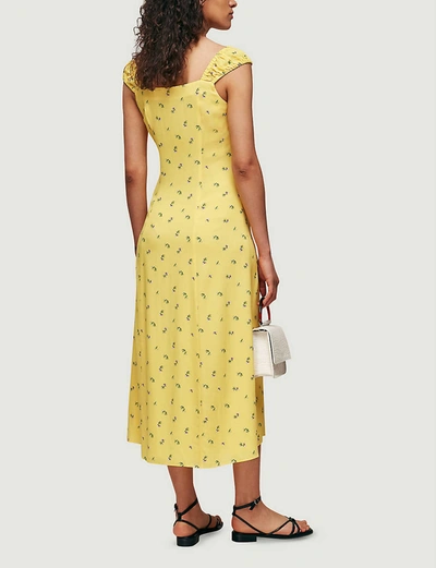Shop Whistles Womens Yellow Forget Me Not Floral-print Crepe Midi Dress 16