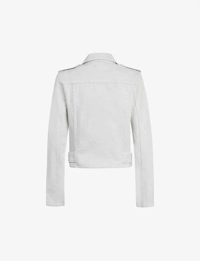 Shop Allsaints Balfern Denim Biker Jacket In Stone+white