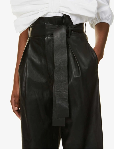 Shop Red Valentino High-rise Tapered Leather Trousers In Nero