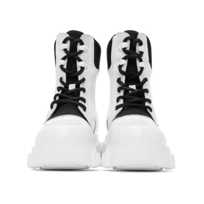 Shop Joshua Sanders White Patent Velar Boots In White/black