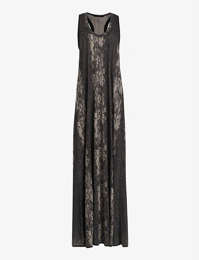 Shop Allsaints Ami Masala Snakeskin-print Crepe Maxi Dress In Olive+green