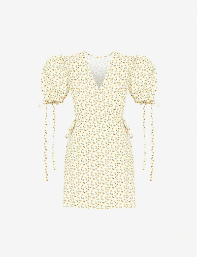 Shop The Vampire's Wife The Wrapsody Floral-print Cotton Mini Dress In Yellow+harmony