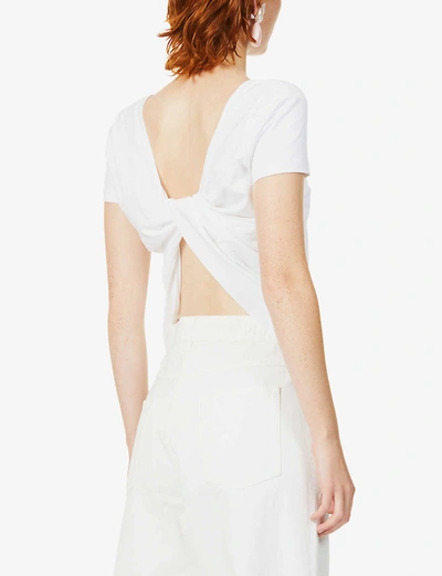Shop Jacquemus Sprezza Tie-back Cotton-jersey T-shirt In Off+white