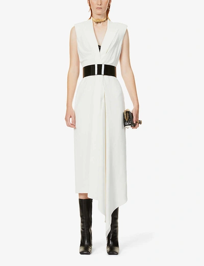 Shop Alexander Mcqueen Sleeveless Woven Midi Blazer Dress In Light+ivory