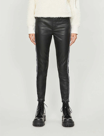 Shop The Kooples Sport Logo-trim Straight-leg Waxed High-rise Jeans