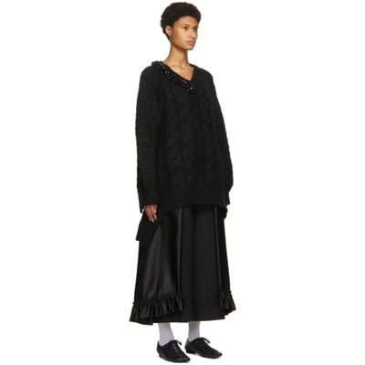 Shop Simone Rocha Black Cable Knit V-neck Sweater In Bl/tnsl/jet