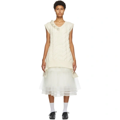 Shop Simone Rocha Off-white Cable Knit V-neck Vest In Cream/pearl