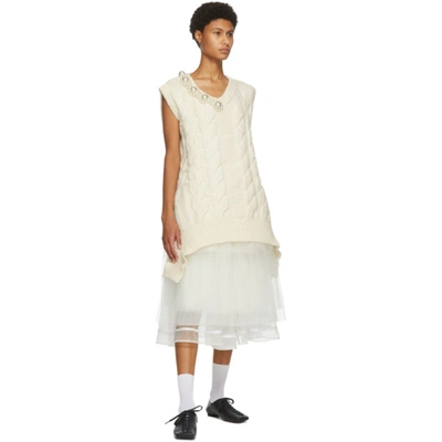 Shop Simone Rocha Off-white Cable Knit V-neck Vest In Cream/pearl