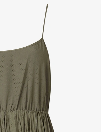Shop Allsaints Laze 2-in-1 Pleated Cotton-knit Midi Dress In Utility+green