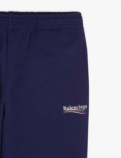 Shop Balenciaga Political Logo-embroidered Cotton Jogging Bottoms 4-10 Years In Blue