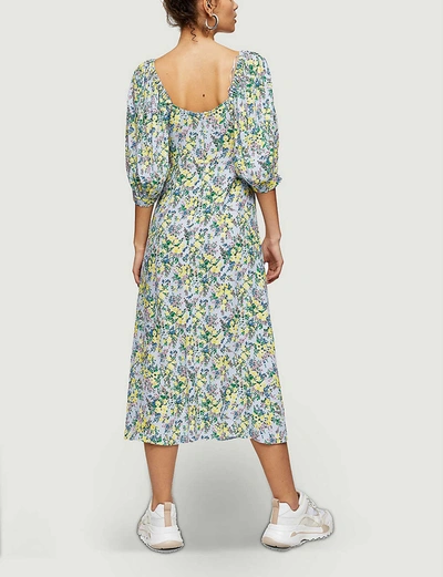 Shop Topshop Floral-print Cut-out Crepe Midi Dress In Blue