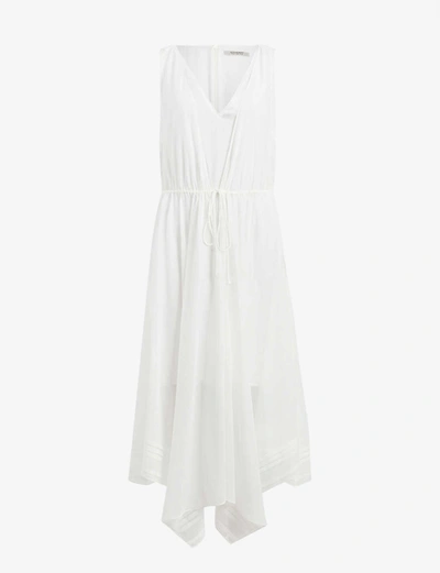 Shop Allsaints Celeste Asymmetric-hem Crepe Dress In Chalk White