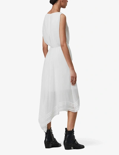 Shop Allsaints Celeste Asymmetric-hem Crepe Dress In Chalk White