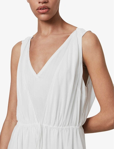 Shop Allsaints Celeste Asymmetric-hem Crepe Dress In Chalk White