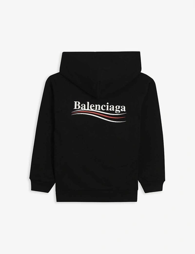 Shop Balenciaga Political Logo-embroidered Cotton Hoody 4-10 Years In Black