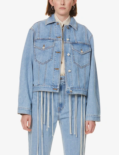 Shop Nanushka Maren Cropped Denim Jacket In Light+blue