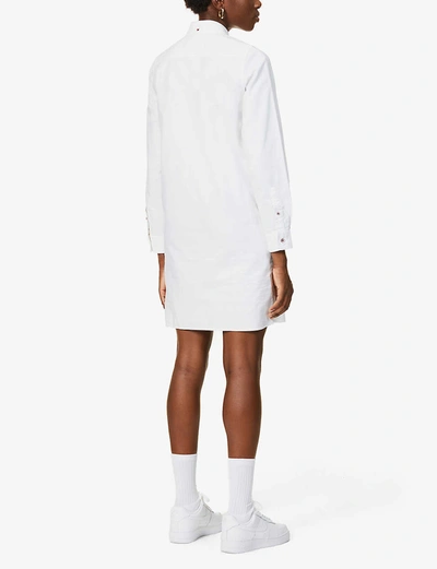 Shop Bape College Print Cotton Shirt Dress In White