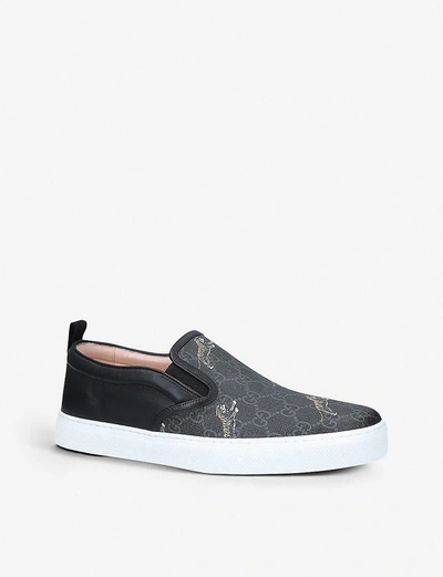 Shop Gucci Dublin Tiger-print Gg Canvas And Leather Skate Shoes In Black