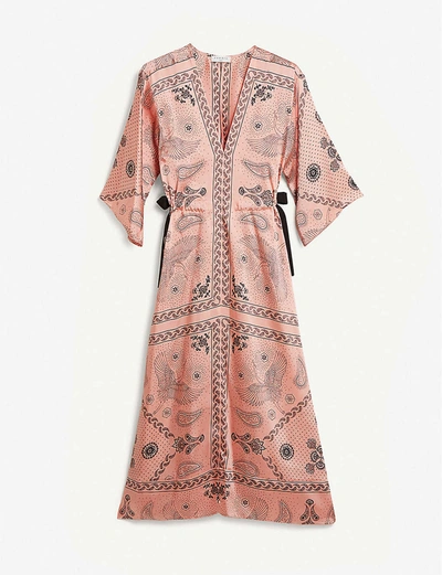 Shop Sandro Galy Graphic-print Woven Maxi Dress In Powder