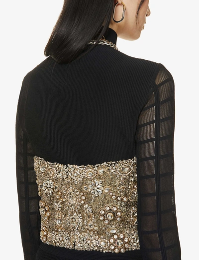 Shop Alexander Mcqueen Sequin And Gemstone-embellished Corset Top In Black/silver