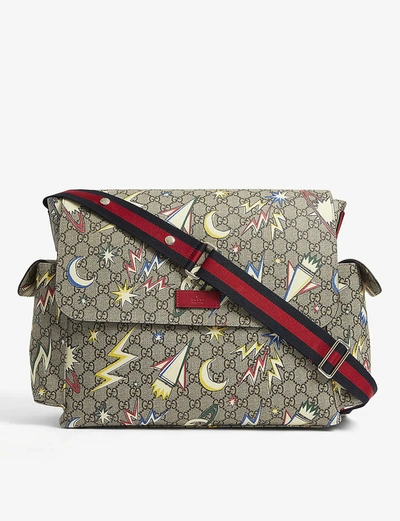 Shop Gucci Supreme Space-print Canvas Baby Changing Bag In Beige