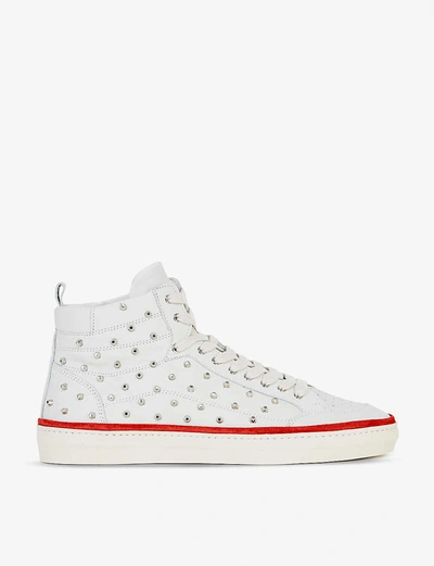 Shop The Kooples Womens Whi01 Stud-detail Leather High-top Trainers 3