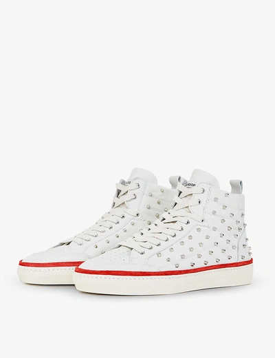 Shop The Kooples Womens Whi01 Stud-detail Leather High-top Trainers 3