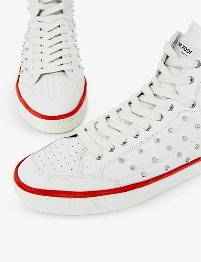 Shop The Kooples Womens Whi01 Stud-detail Leather High-top Trainers 3