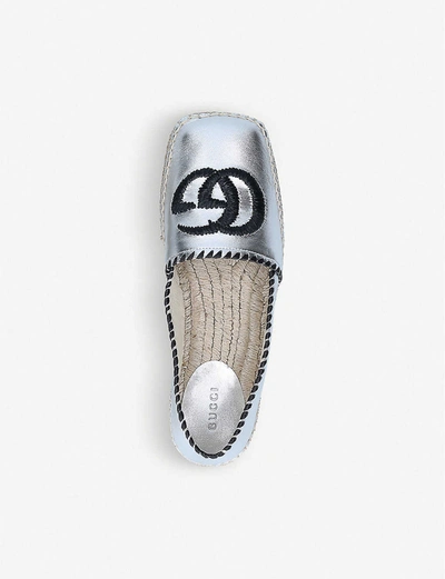 Shop Gucci Miguel Metallic Leather Espadrille Sandals In Silver