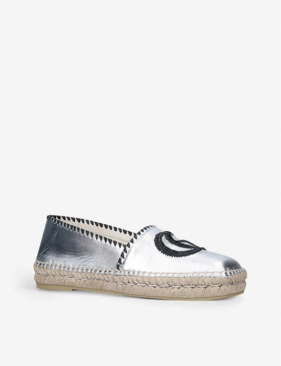 Shop Gucci Miguel Metallic Leather Espadrille Sandals In Silver