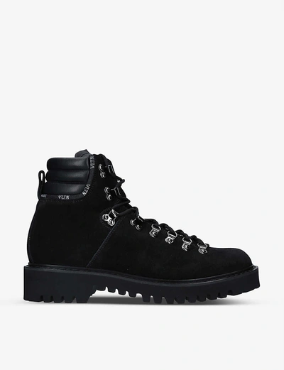 Shop Valentino Vltn Leather Hiking Boots In Black