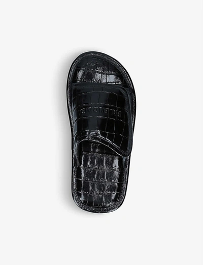 Shop Balenciaga Home Logo And Crocodile-embossed Leather Slider Sandals In Black