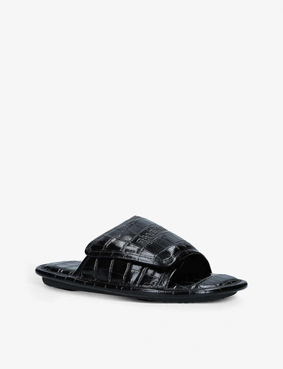 Shop Balenciaga Home Logo And Crocodile-embossed Leather Slider Sandals In Black