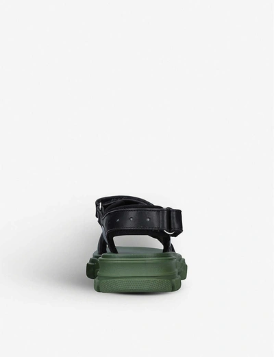 Shop Gucci Aguru Trek Brand-embellished Leather Sandals 5-8 Years In Blk/green
