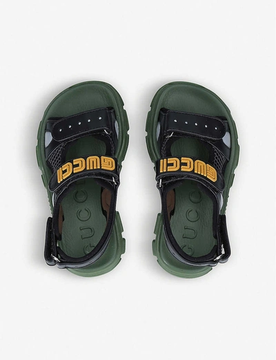 Shop Gucci Aguru Trek Brand-embellished Leather Sandals 5-8 Years In Blk/green