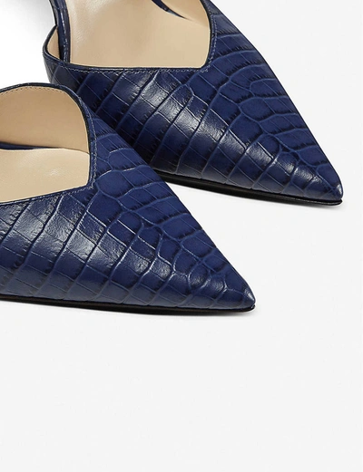 Shop Jimmy Choo Thandi 100 Croc-embossed Leather Courts In Denim